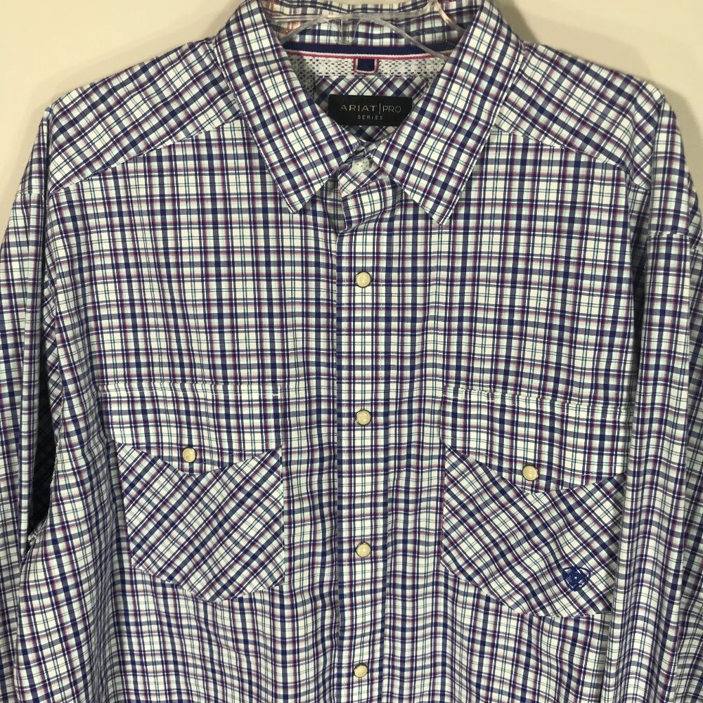 Ariat Pro XL Mens Blue Plaid Snap Front & Pocket Shirt Rodeo Western Cowboy Mint